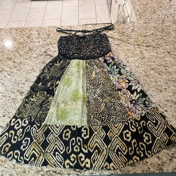 Santiki Boho Tropical Floral Print Patchwork Halter Sundress L - Picture 3 of 15